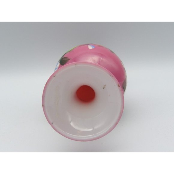 Vintage Hand Blown Cased Glass Vase Pink Hand Painted Enamel Flowers 8 3/4" H - Picture 8 of 9